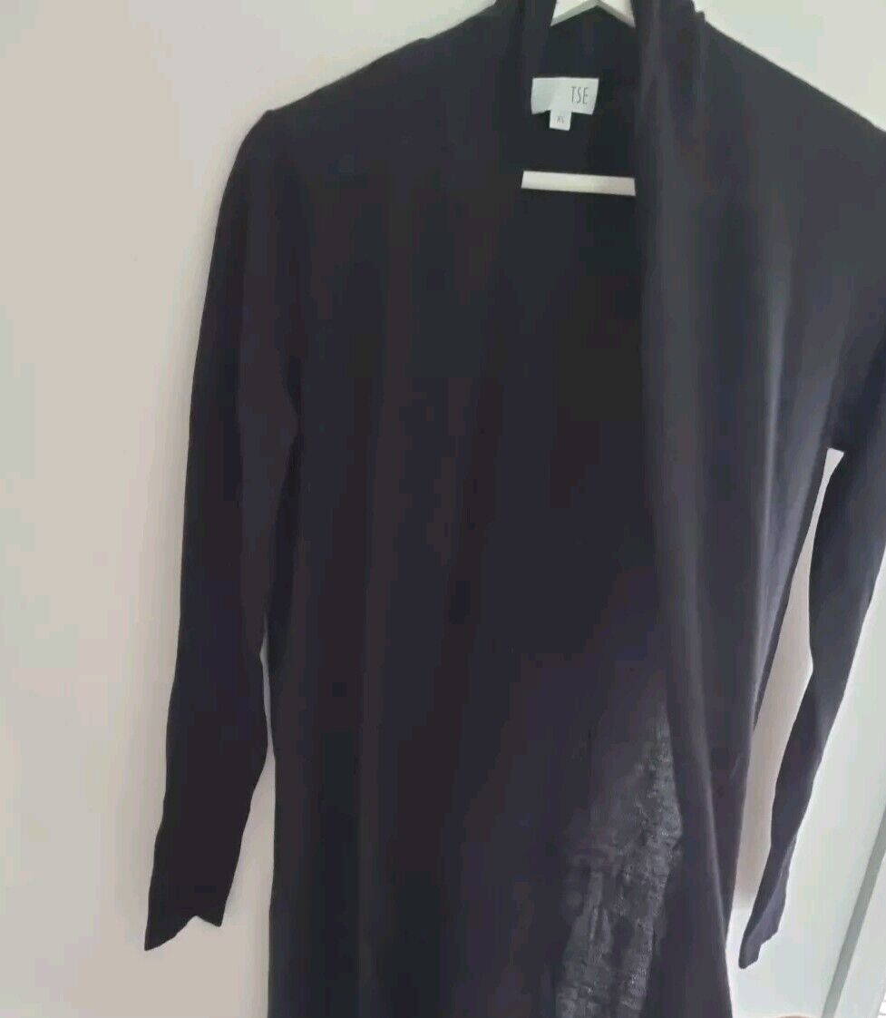 TSE Women's Black 100% Cashmere Fine Knit Longline Cardigan Housecoat Size XS