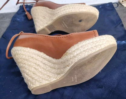 Sergio Rossi Women's Brown Wedge Leather Tie Sandals Size 36
