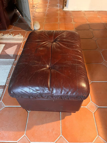 Two Leather Arm Chairs And Footstool. Set Of Three
