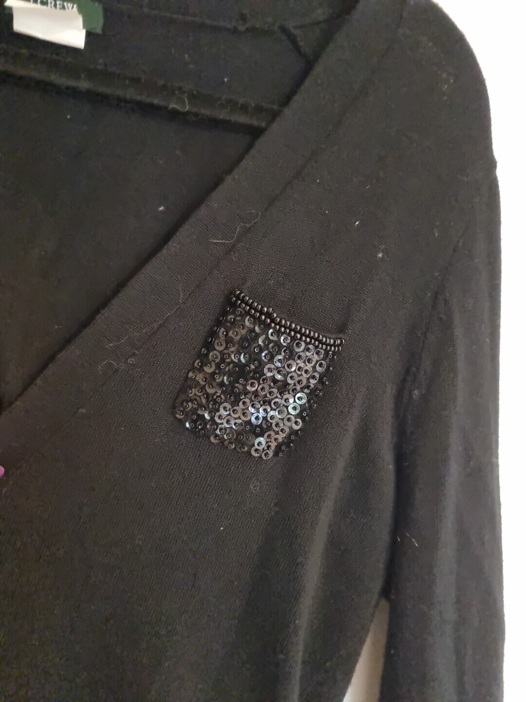J Crew Women's Black 100% Merino Wool Cardigan With Sequin Pockets Size Small