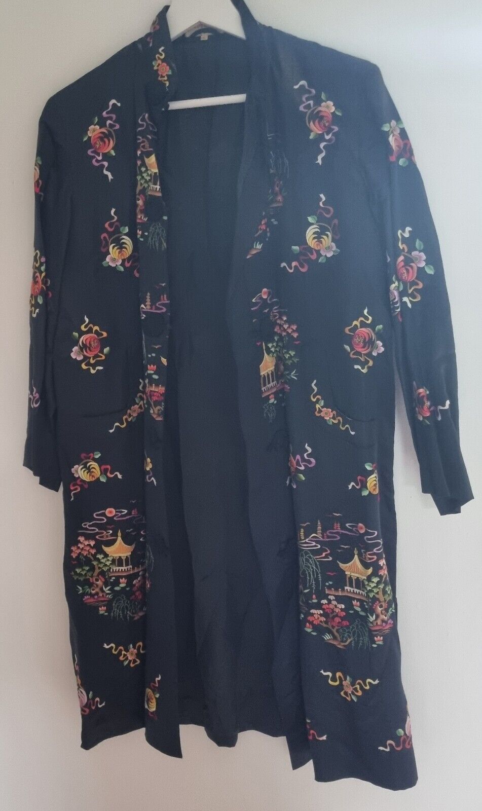 Golden Bee Vintage Women's Black Silk Kimono Jacket Size S