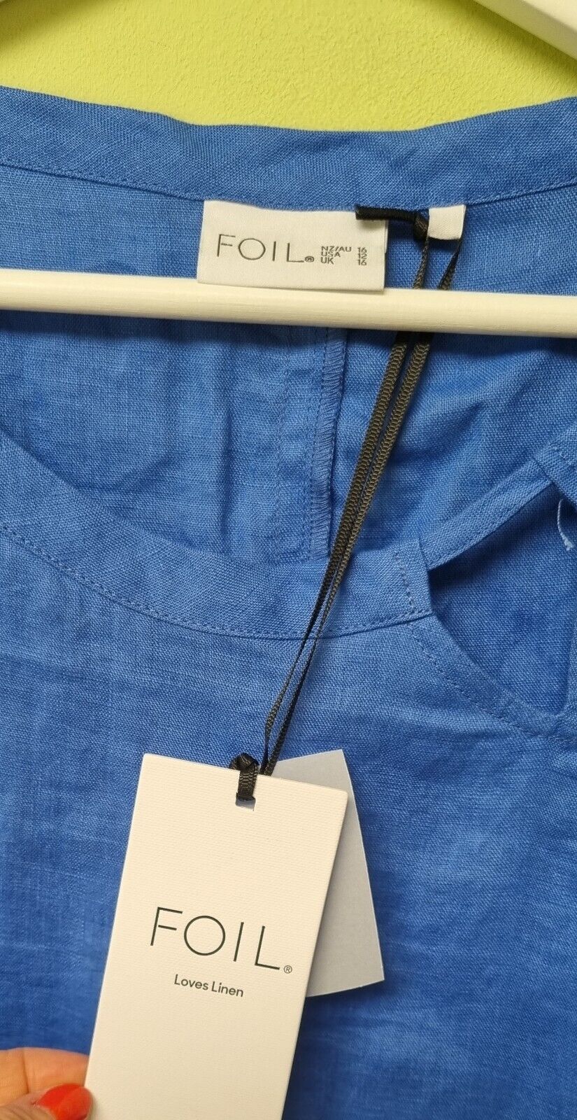 BNWT Foil Women's Notch One Blue Linen Long Sleeved Top Size UK 16