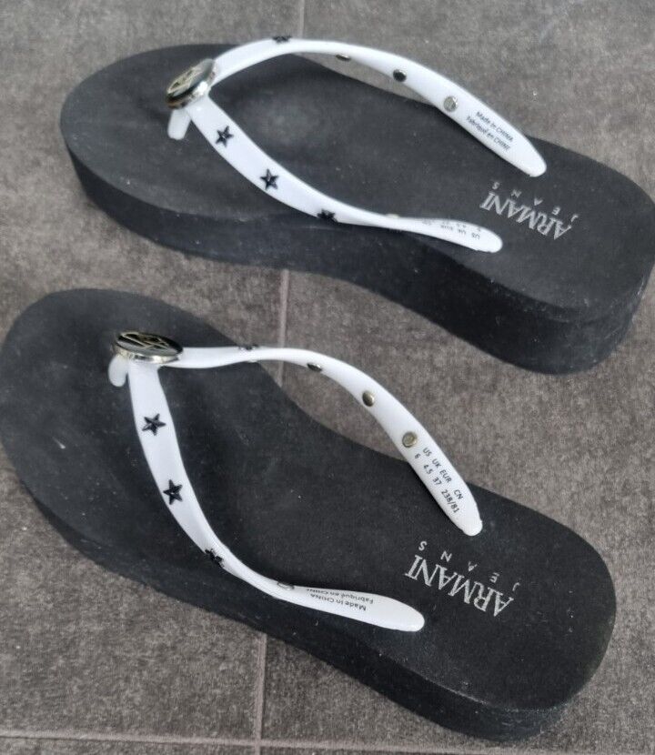 New, Unworn Armani Jeans Women's Black Wedged Flip Flops Size 6