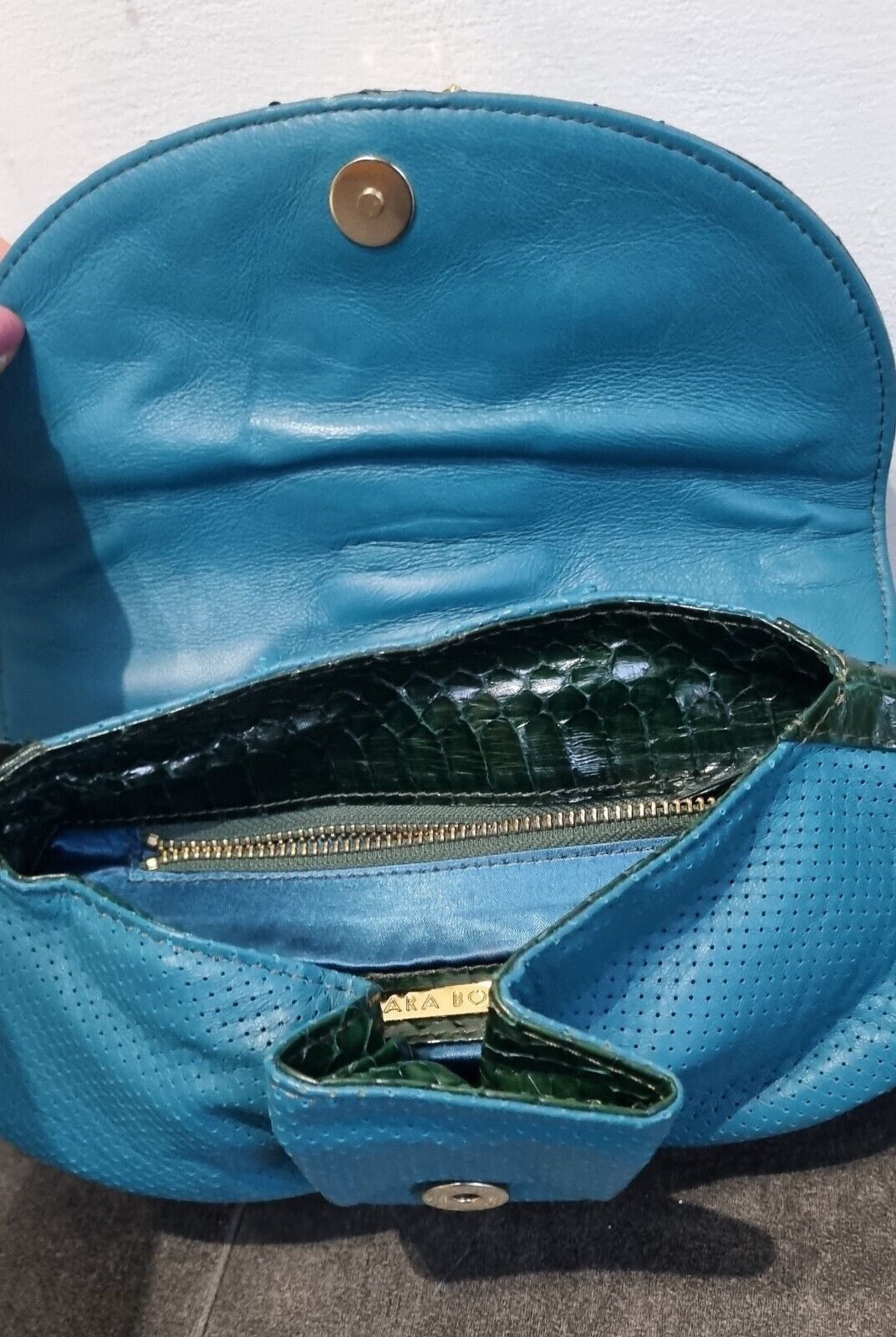 Lara Bohinc Designer Blue Leather And Gold Clutch Bag With Logo Dust Bag