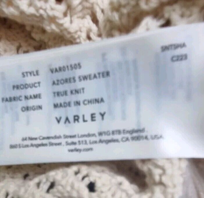 Varley Women's  Natural Azores Sweater, Pullover 100% Cotton Size XS