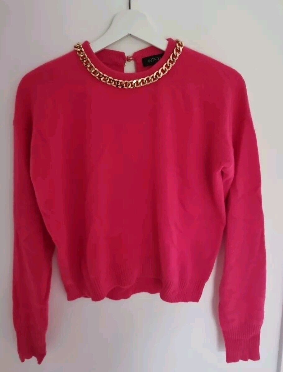 Intermix Women's Pink 100% Cashmere Pullover Jumper With Gold Colour Neck Chain