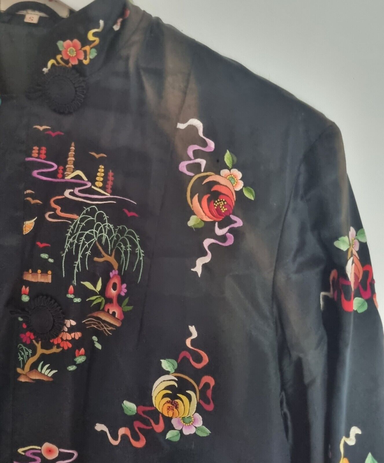 Golden Bee Vintage Women's Black Silk Kimono Jacket Size S
