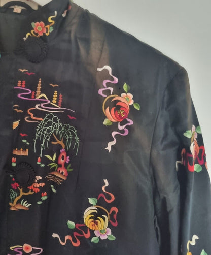Golden Bee Vintage Women's Black Silk Kimono Jacket Size S