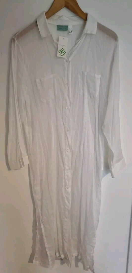 BNWT Manuel Canovas 100% Cotton Women's Kaftan Beach Buttoned Cover Up Size 14