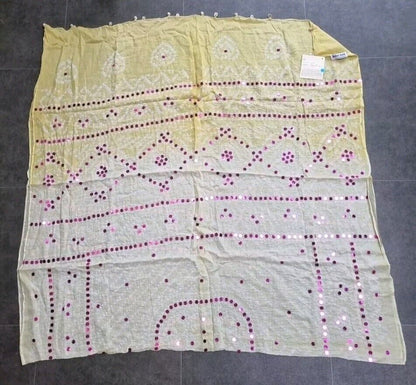 BNWT Vintage Juliette Dunn Sarong Yellow With Shell Tassled And Pink Sequins