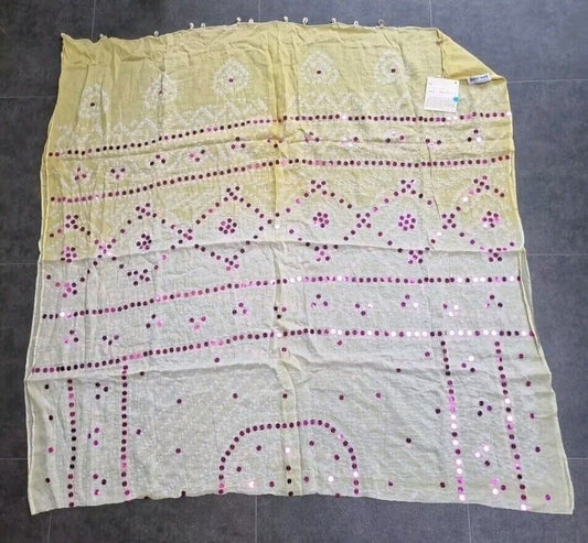BNWT Vintage Juliette Dunn Sarong Yellow With Shell Tassled And Pink Sequins