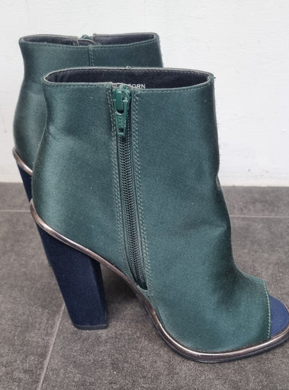 Topshop Women's Green Silk Feel, High, Open Toed Ankle Boots Size 36