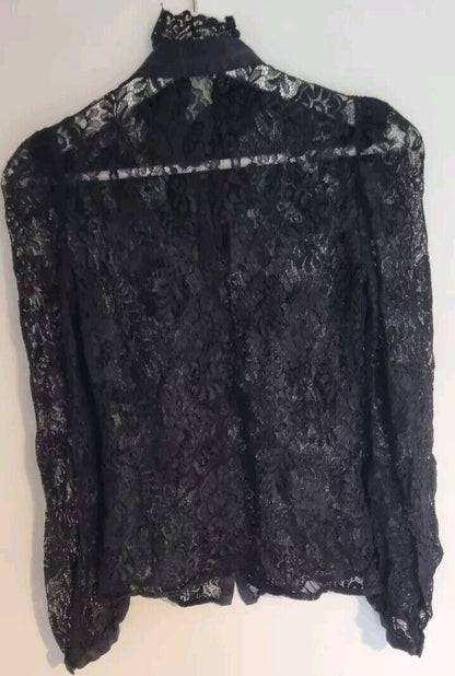 Karen Millen Women's Black Lace Long Sleeved High Neck Blouse Size 6