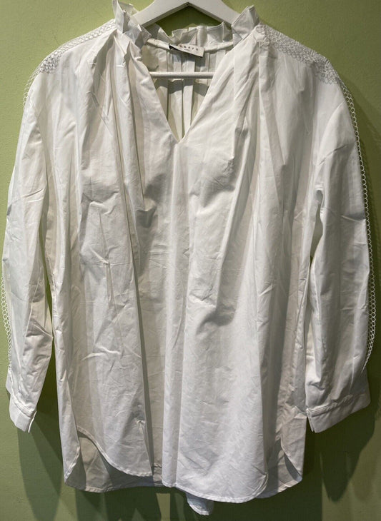 Sandro  Women's Blouse With Lace, Long Sleeved Over Sized, 100% Cotton Size S