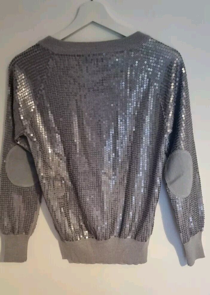 Charlotte Eskildsen Designer Remix Collection Silver Sequinned 100% Wool Top  S