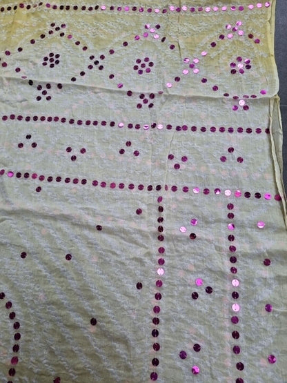 BNWT Vintage Juliette Dunn Sarong Yellow With Shell Tassled And Pink Sequins