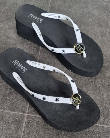 New, Unworn Armani Jeans Women's Black Wedged Flip Flops Size 6