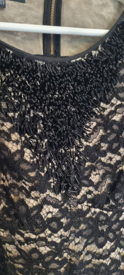 Bastyan Women's Black Lace And Bead Silk Backless Top Size 10