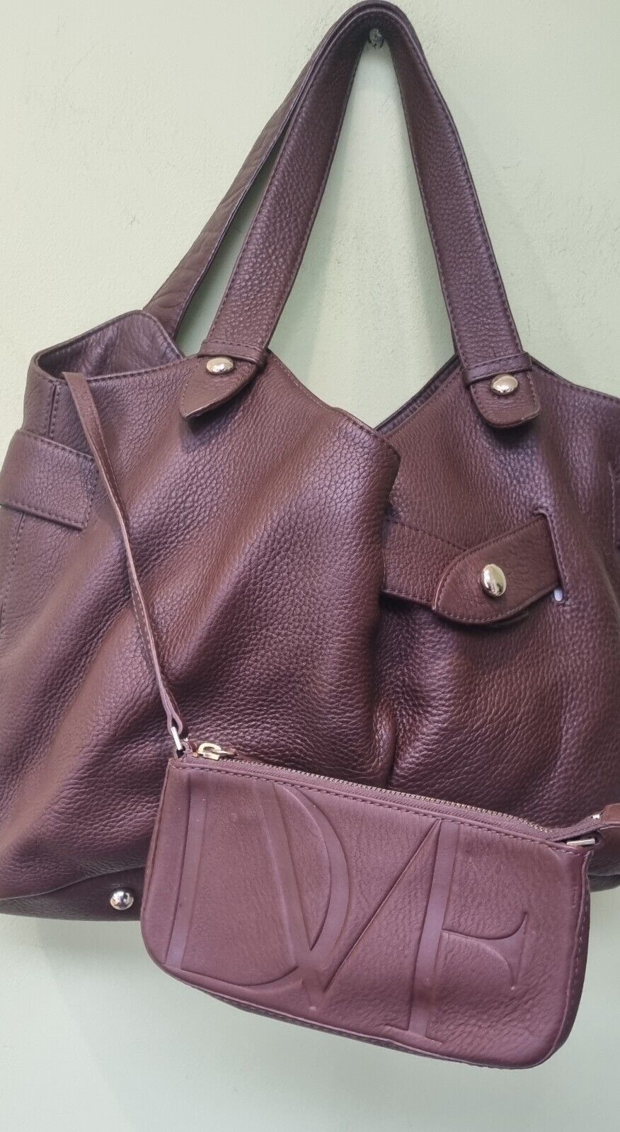 Diane Von Furstenberg Brown Leather Tote Bag With Attached Purse