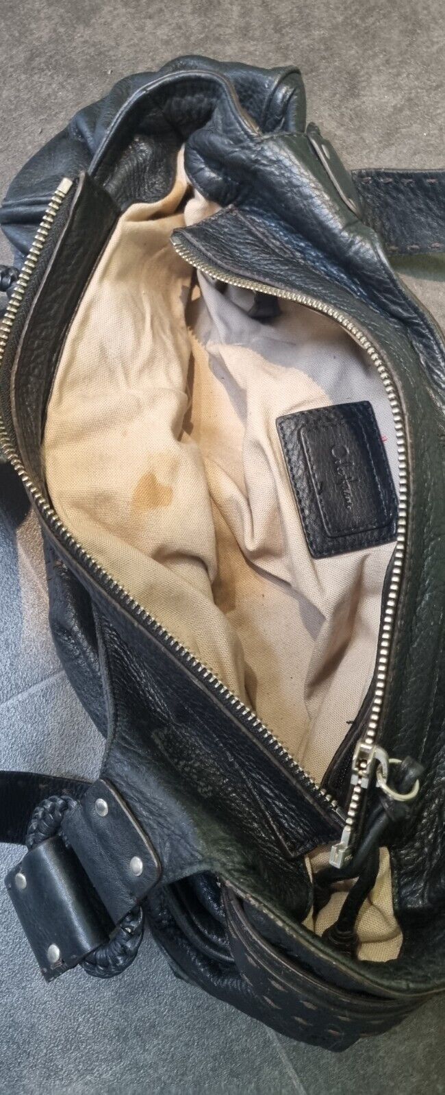 Cole Haan Black Pebble Leather  Handbag with Stitching Detail