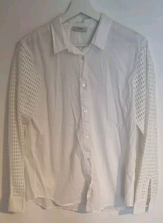Paul Smith Women's White Long Sleeved Blouse With Holed Sleeves Size 48