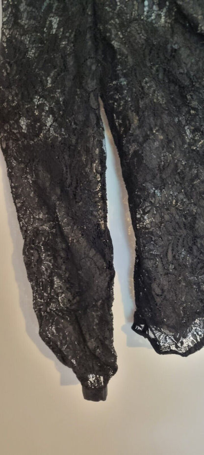 Karen Millen Women's Black Lace Long Sleeved High Neck Blouse Size 6
