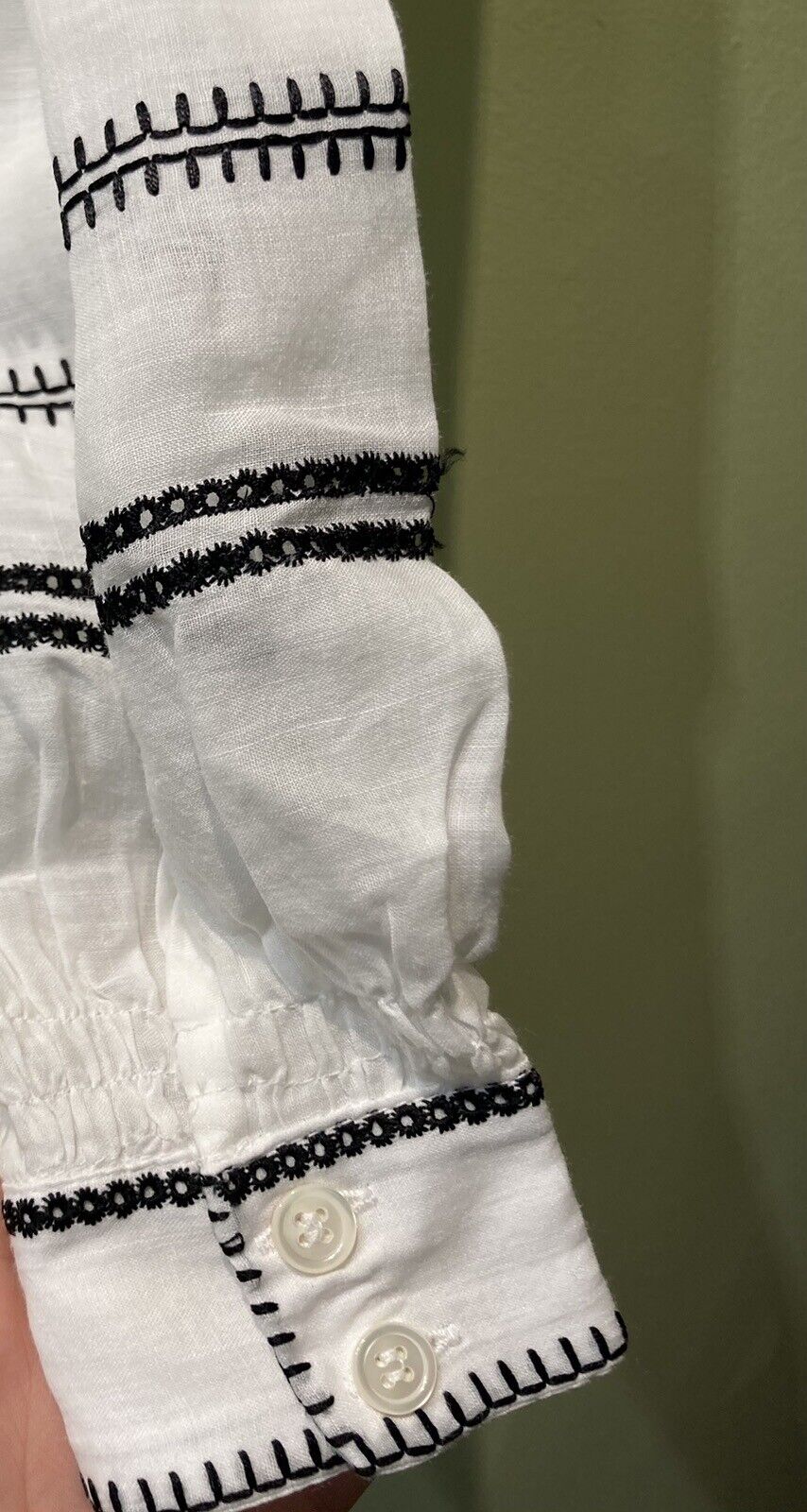 Frame Women's Long Sleeved White Blouse With Black Details Size 2XS