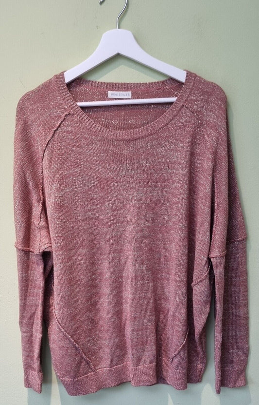 Whistles Women's Pink Glittery Metallic Thread Pullover, Jumper Size 16