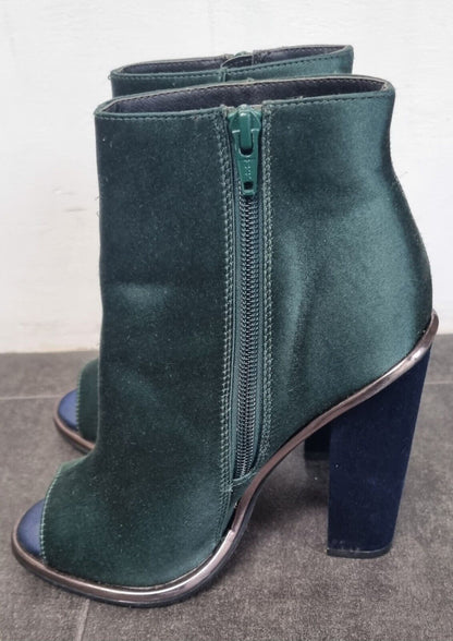 Topshop Women's Green Silk Feel, High, Open Toed Ankle Boots Size 36