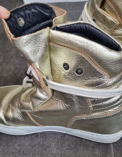 Ylati Women's Gold Hightop Sneakers, Trainers Size 38