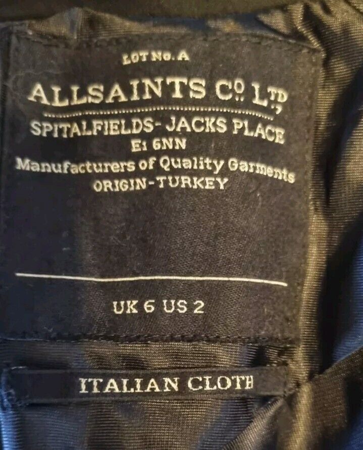All Saints Women's Black Two Tier Jacket, Blazer Size 6