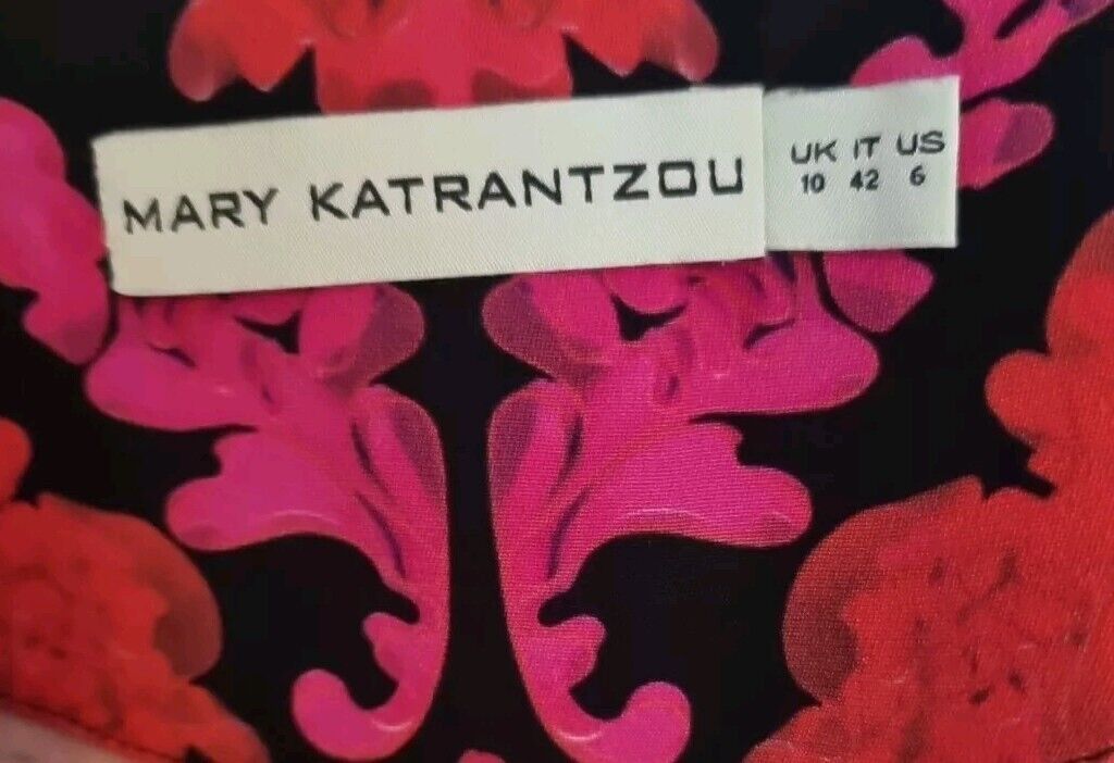 Mary Katrantzou Women's Multicoloured 100% Silk Dress With Pink Sash Size 10