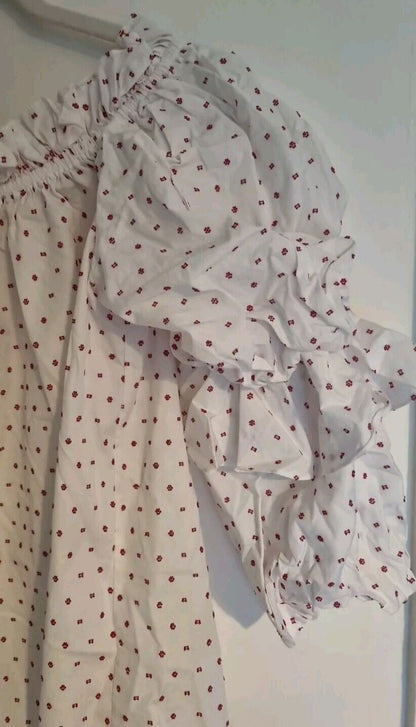 Caroline Constas Women's White And Red Blouse 100% Cotton Size Medium
