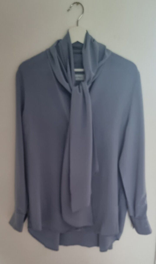 Salvatore Ferragamo Made In Italy Women's Slate Blue 100% Silk Blouse Size 46
