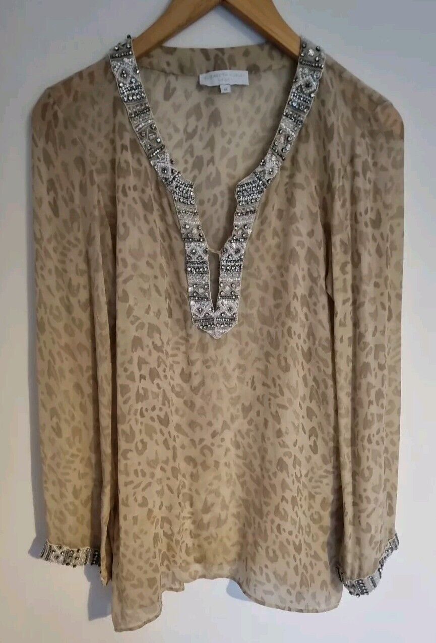 Elizabeth Hurley Beach Women's  Silk Kaftan Beaded Tunic Size M