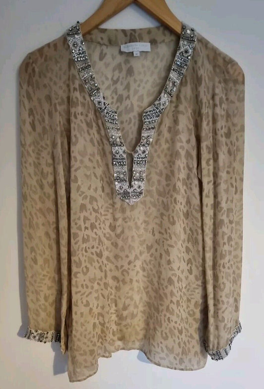 Elizabeth Hurley Beach Women's  Silk Kaftan Beaded Tunic Size M