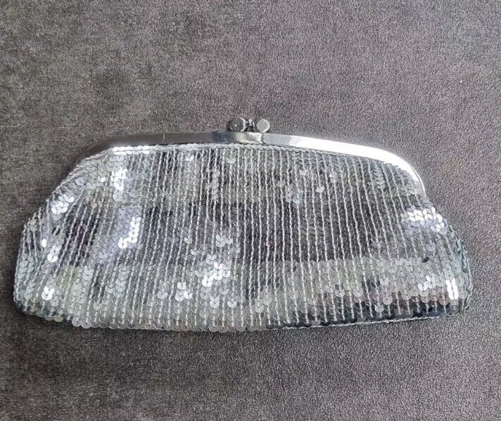 Shoe Studio BNWT Silver Sequinned Clutch Bag With silver Chain