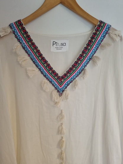 Pitusa Women's White Beach Cover Up Kaftan 100% Cotton Embroidered One Size