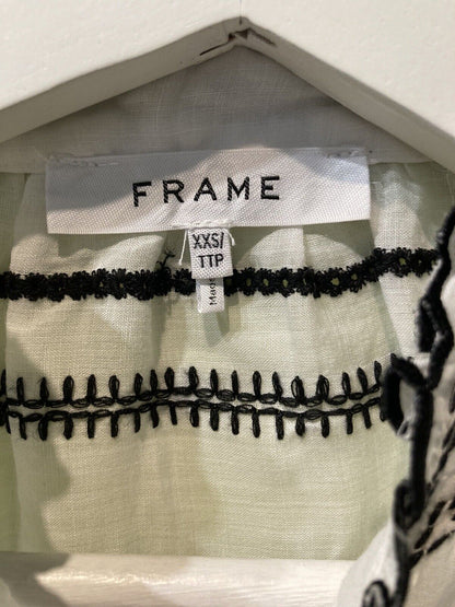 Frame Women's Long Sleeved White Blouse With Black Details Size 2XS