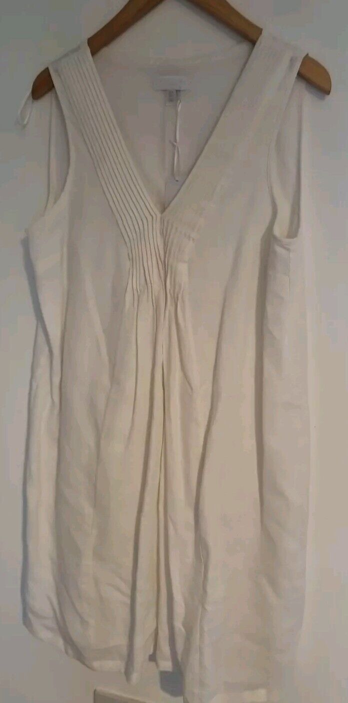 BNWT White Label By The White Company Women's White 100% Linen, Lined Dress  14
