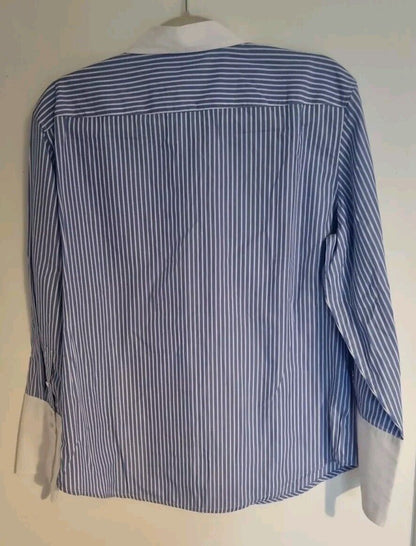 J Crew Women's Blue Striped Sequinned Long Sleeved 100% Cotton Shirt Size 10