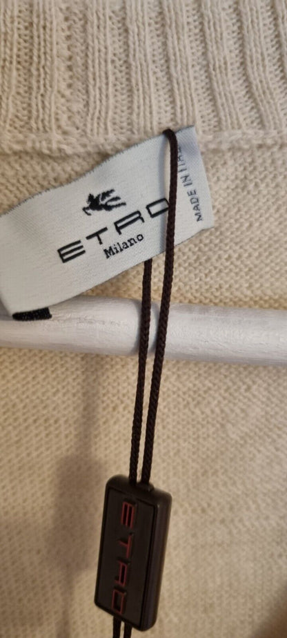 BNWT Etro Women's Ivory Long Knit Alpaca Mix Cardigan With Gorgeous Logo Design