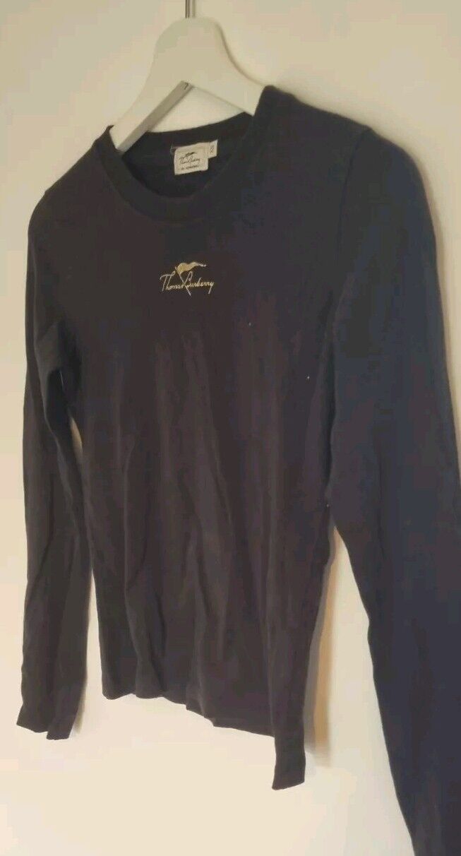 Thomas Burberry Women's Black Long Sleeved Top With Gold Logo XS