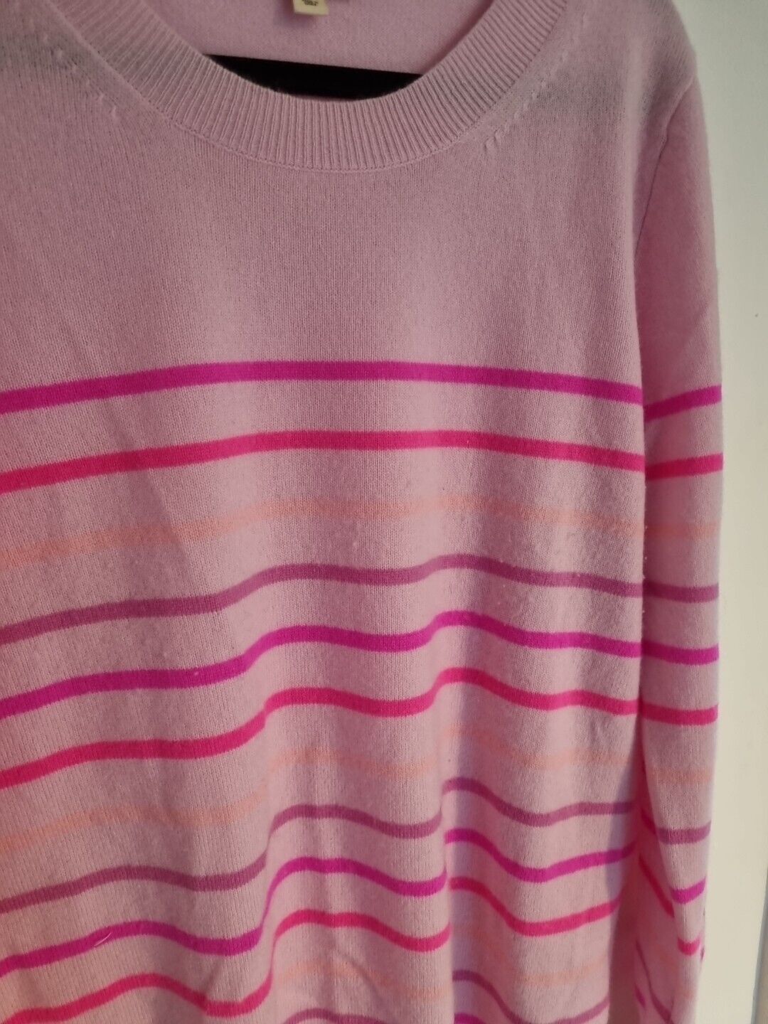 J Crew Women's Pink Striped Jumper Pullover 100% Cashmere Size Large