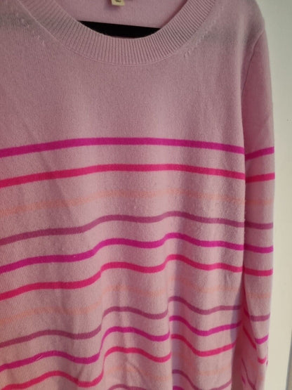 J Crew Women's Pink Striped Jumper Pullover 100% Cashmere Size Large