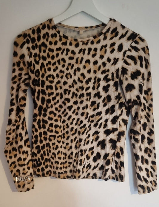 Roberto Cavalli  Women's Animal Print Top With Sequinned Logo Sleeve  Size Small