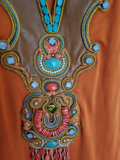 Monisha Jaising Women's 100% Silk Orange Beaded Kaftan One Size