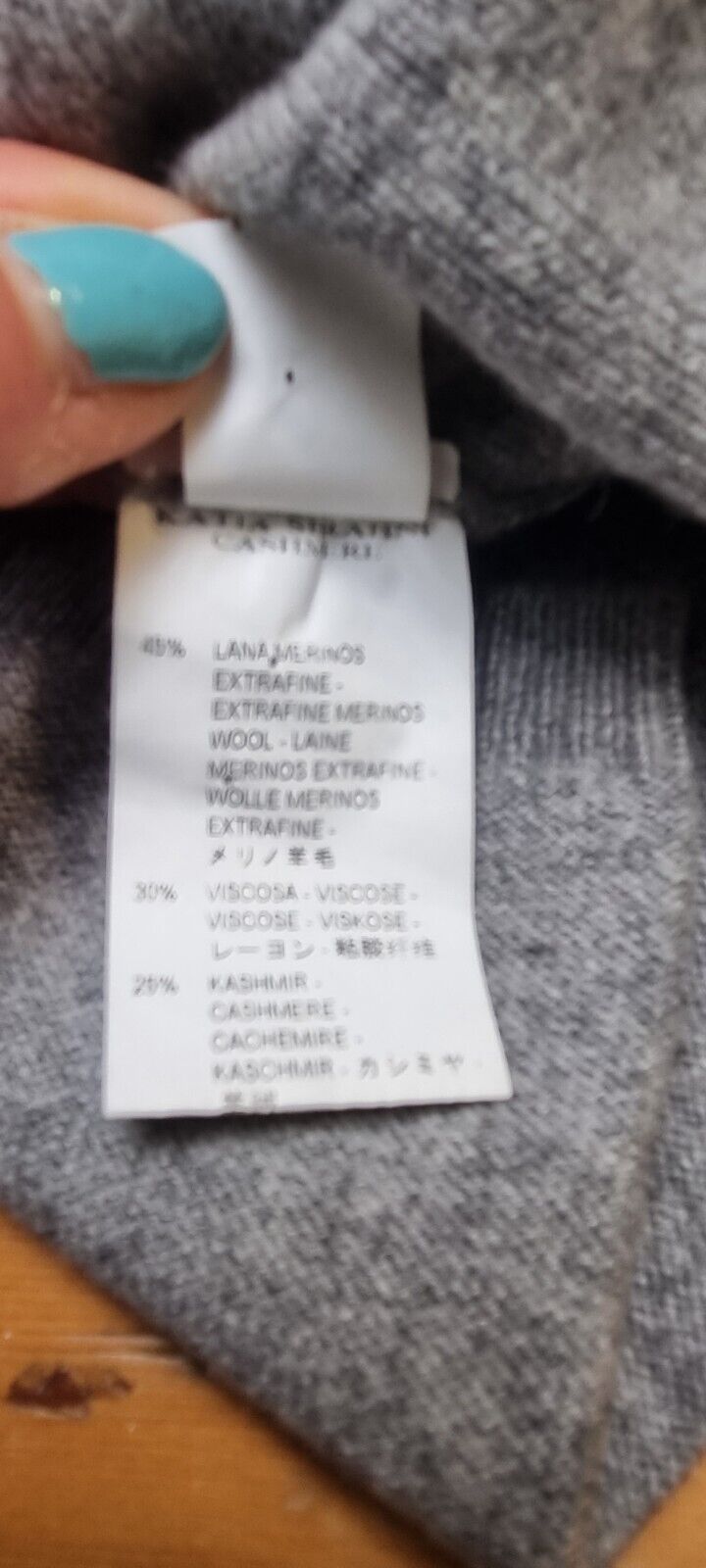 Katia Serafini Women's Grey V Neck Wool, Viscose, Cashmere Mix Pullover Size F42