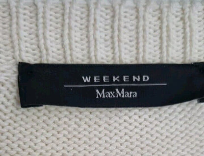 MaxMara Weekend Women's Ivory Pullover Jumper Tassled & Silver Beading Large