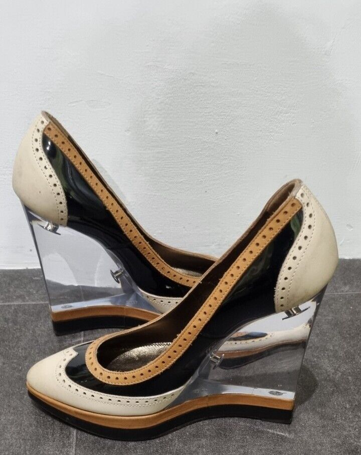 Lanvin Women's Patent Leather Clear Wedge Shoes Size 36